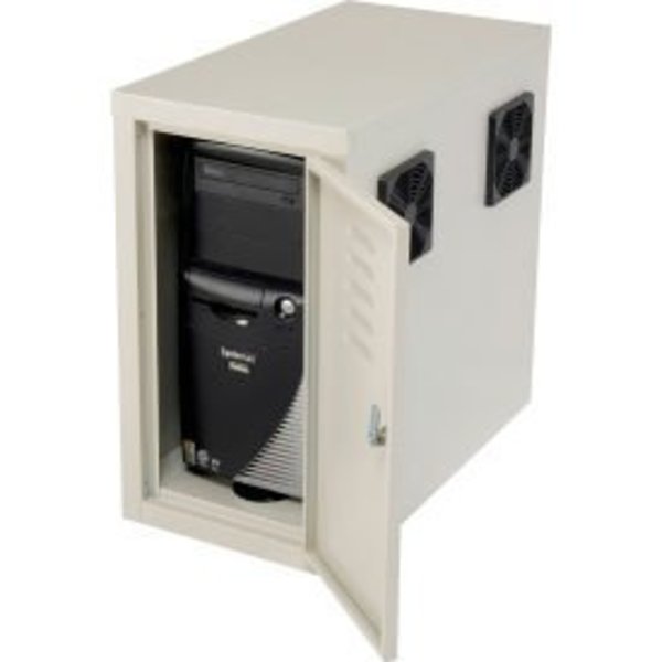 Global Equipment Orbit CPU Computer Enclosure Cabinet Front/Rear Doors 2 Exhaust Fans, Beige 249309BG